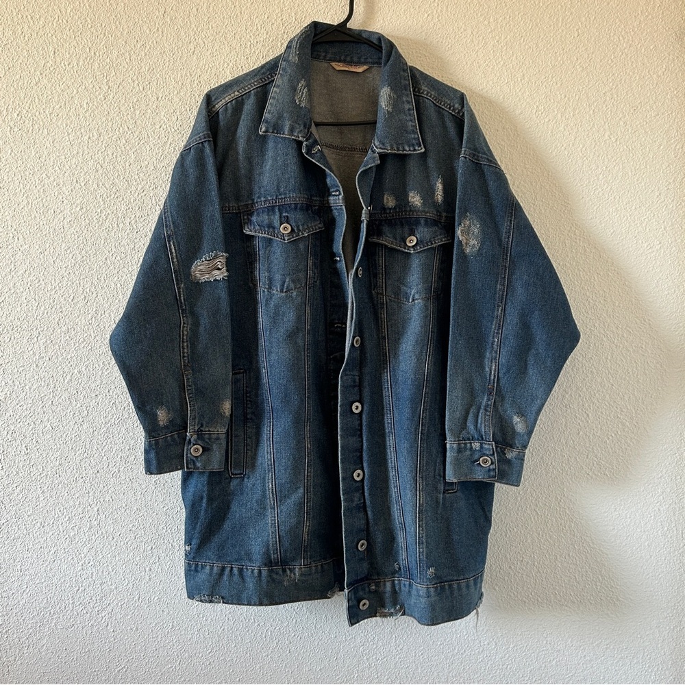 HighWay Western Trucker Cottage Ranch Denim Jacket Distressed Women’s XL Blue